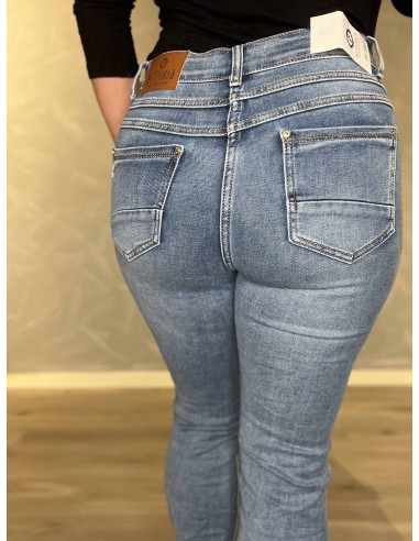 Bagside af denim blå Karostar bukser til kvinder – TIPPY