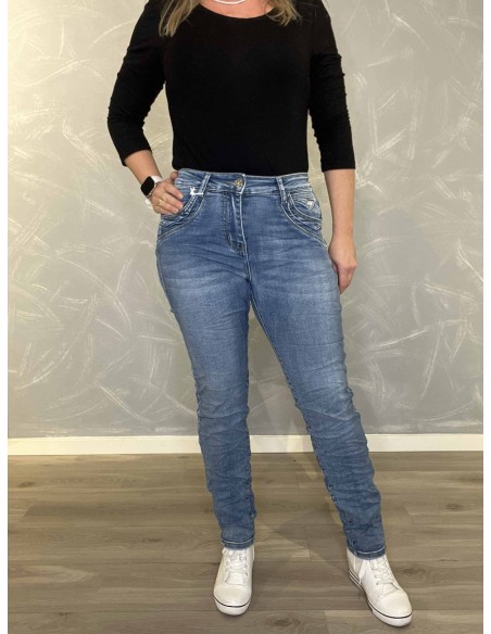 Denim blå Karostar bukser med lynlås og hjerte til kvinder – KAROSTAR
