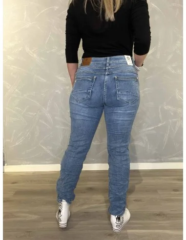 Bagside af denim blå Karostar bukser til kvinder – TIPPY