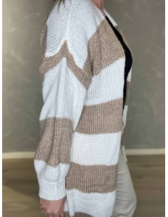Beige og sand stribet lang strik cardigan til kvinder – TIPPY Collection 2