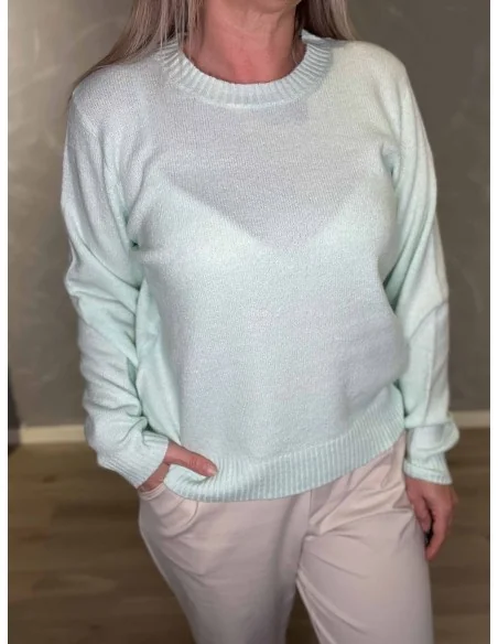Ribkanter på mint let strik sweater – TIPPY