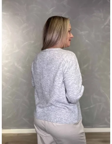 Bagside af lys grå strik cardigan til kvinder – TIPPY