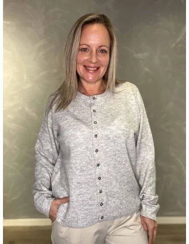 Lys grå strik cardigan med lange ærmer til kvinder – TIPPY Design