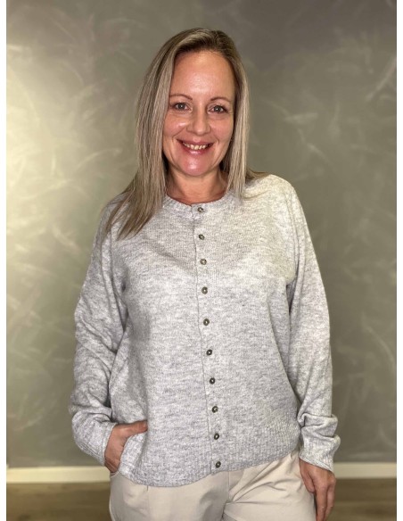 Lys grå strik cardigan med lange ærmer til kvinder – TIPPY Design