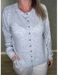 Lys grå strik cardigan med lange ærmer til kvinder – TIPPY Design 2