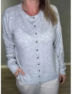 Lys grå strik cardigan med lange ærmer til kvinder – TIPPY Design 2