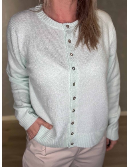 Knaplukning og ribkanter på mint strik cardigan – TIPPY