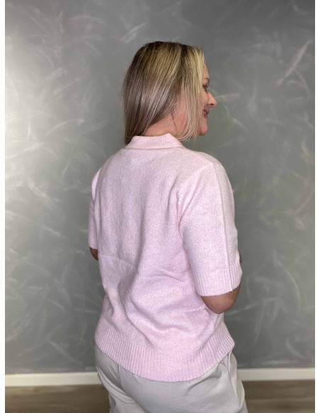 Bagside af rosa strik polo til kvinder – TIPPY