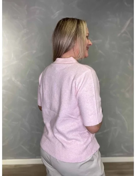 Bagside af rosa strik polo til kvinder – TIPPY