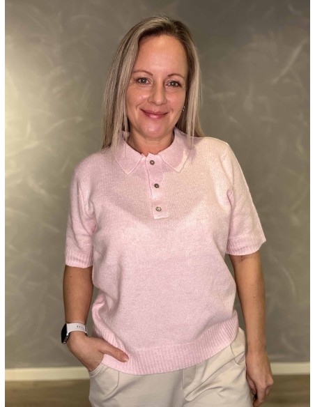 Rosa strik polo med krave til kvinder – TIPPY Design
