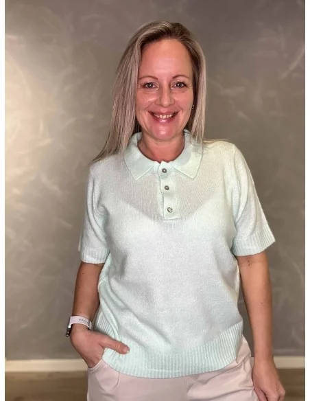 Mint strik polo med krave til kvinder – TIPPY Design