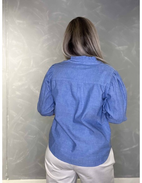 Bagside af jeans blå skjorte med broderi til kvinder – TIPPY