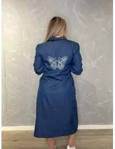 Jeans blå skjortekjole i bomuld med sommerfuglebroderi til kvinder – Design by TIPPY 2