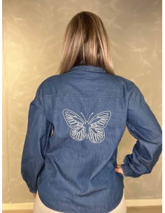 TIPPY | Bluse med broderet sommerfugl | Denim 2