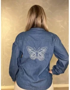 TIPPY | Bluse med broderet sommerfugl | Denim 2