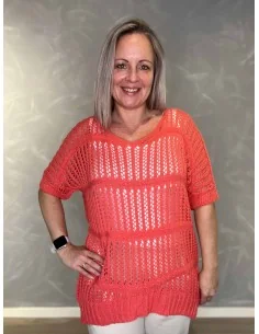 Coral hæklet kortærmet bluse struktur til kvinder – Tippy Collection