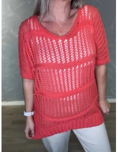 Coral hæklet kortærmet bluse struktur til kvinder – Tippy Collection 2