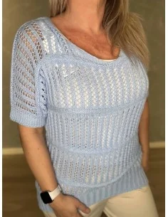 Sky hæklet kortærmet bluse struktur til kvinder – Tippy Collection 2