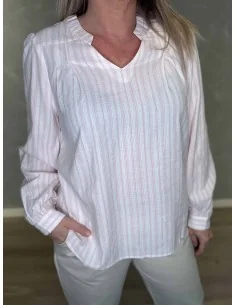 Rosa v-hals stribet bluse til kvinder – Design by TIPPY 2