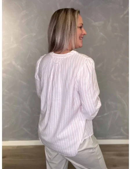 “Bagside af rosa v-hals stribet bluse til kvinder – TIPPY