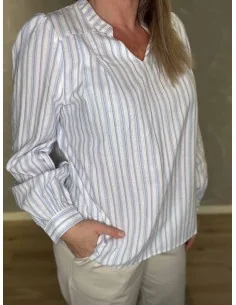 Sky v-hals stribet bluse til kvinder – Design by TIPPY 2