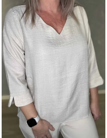 V hals på sand bluse – TIPPY