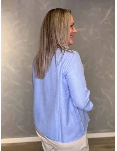 Sky bluse med v hals og 4/3 ærme til kvinder – Design by Tippy 2