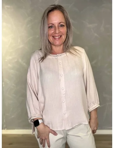 Rose skjorte med broderet hals til kvinder – Design by Tippy