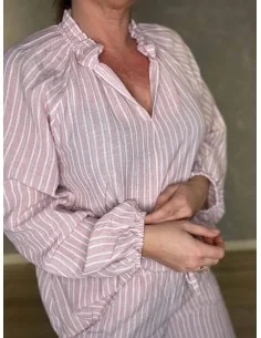 Rosa stribet bluse med frynsekrave til kvinder – TIPPY Collection 2