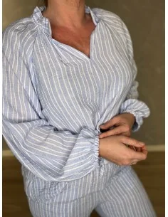 Sky stribet bluse med frynsekrave til kvinder – TIPPY Collection 2