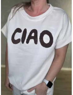 Sand kortærmet sweatbluse med Ciao print til kvinder – Tippy Collection 2