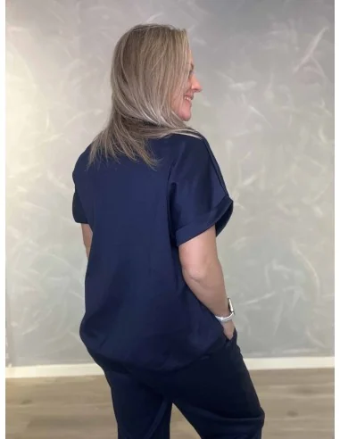 Bagside af navy kortærmet sweatbluse til kvinder – TIPPY