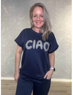 Navy kortærmet sweatbluse med Ciao print til kvinder – Tippy Collection