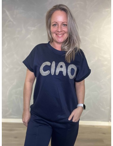 Navy kortærmet sweatbluse med Ciao print til kvinder – Tippy Collection
