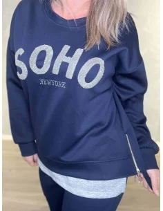 Navy sweatbluse med Soho print til kvinder – Tippy Collection 2