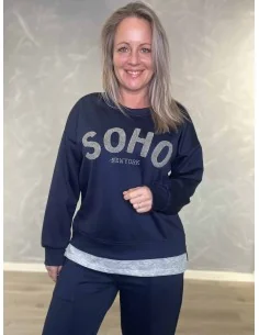 Navy sweatbluse med Soho print til kvinder – Tippy Collection