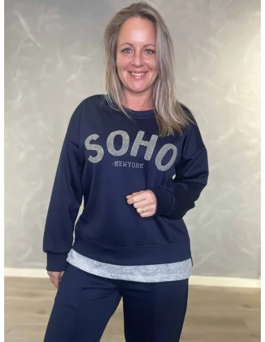 Navy sweatbluse med Soho print til kvinder – Tippy Collection