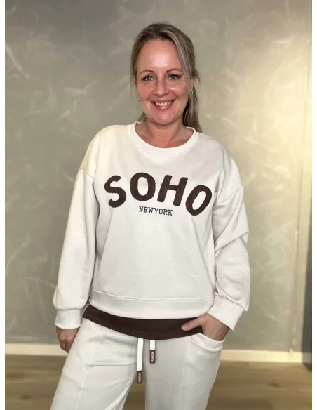 Sand sweatbluse med Soho print til kvinder – Tippy Collection