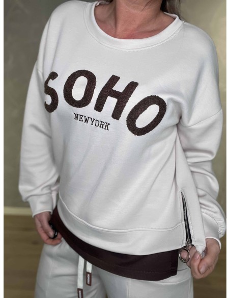 Lynlås i siden på sand sweatbluse – TIPPY