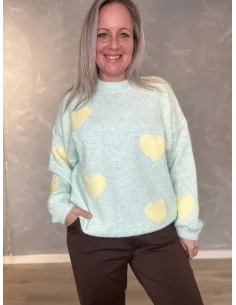 Mint strik bluse med hjerter til kvinder – Tippy Collection