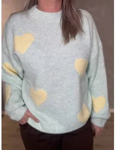 Mint strik bluse med hjerter til kvinder – Tippy Collection 2