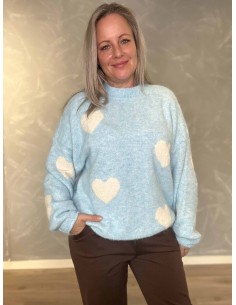 Sky strik bluse med hjerter til kvinder – Tippy Collection
