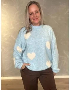 Sky strik bluse med hjerter til kvinder – Tippy Collection