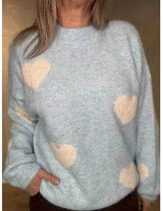 Sky strik bluse med hjerter til kvinder – Tippy Collection 2