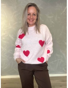 “Rosa strik bluse med hjerter til kvinder – Tippy Collection
