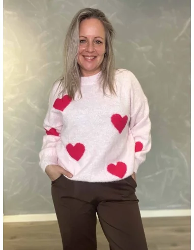 “Rosa strik bluse med hjerter til kvinder – Tippy Collection