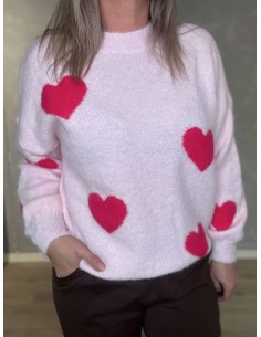 “Rosa strik bluse med hjerter til kvinder – Tippy Collection 2