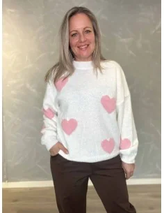 “Hvid strik bluse med hjerter til kvinder – Tippy Collection