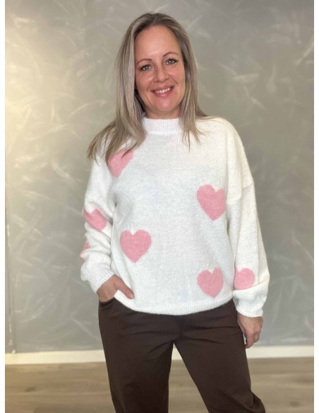 “Hvid strik bluse med hjerter til kvinder – Tippy Collection