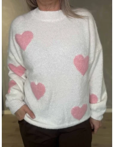 Hjerte mønster på hvid strik bluse – TIPPY